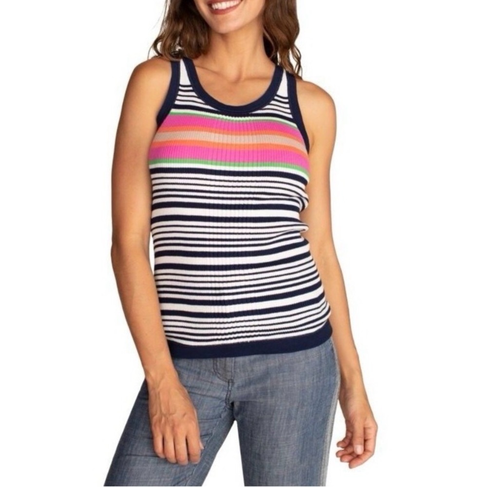Trina Turk Navy Striped Multicolor Tank Top